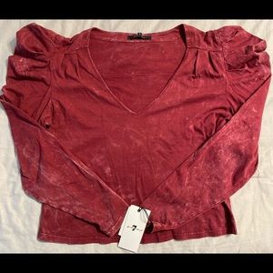 7 for all mankind distressed red long sleeve puff sleeve top small